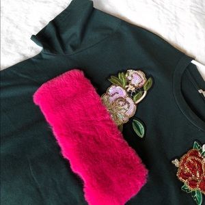 Zara T-shirt Sequins and Faux Fur